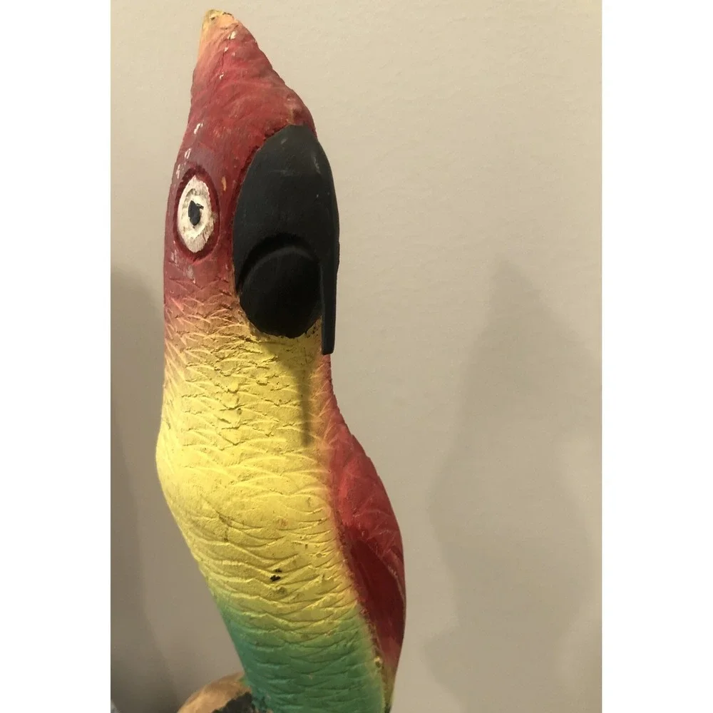 HandCarved Wood Parrot Sculpture Colorful Tropical Bird Decor 13